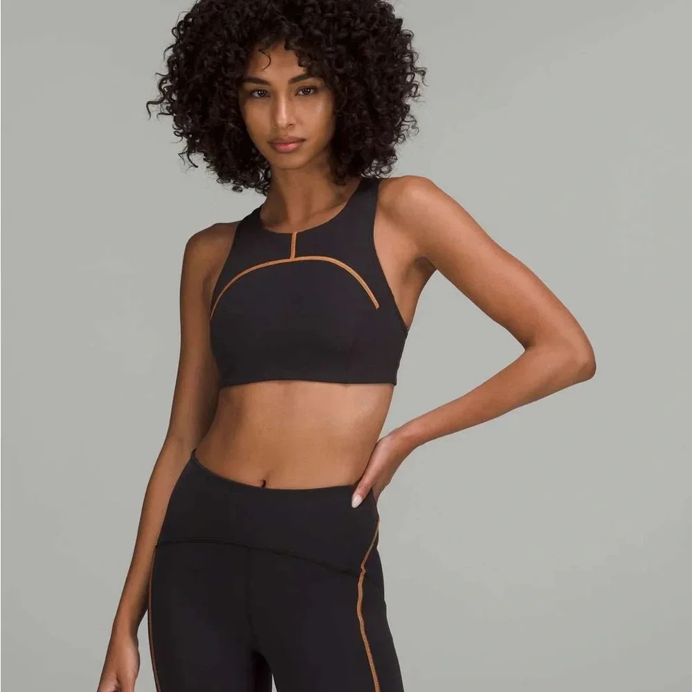 142 🆕🖤 Lululemon Tough Train High Neck Bra C/D Cup Black Orange Soda